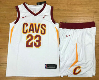 Men's Cleveland Cavaliers #23 LeBron James White 2017-2018 Nike Swingman Stitched NBA Jersey With Shorts