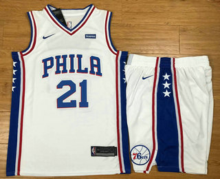 Men's Philadelphia 76ers #21 Joel Embiid White 2017-2018 Nike Swingman Stubhub Stitched NBA Jersey With Shorts