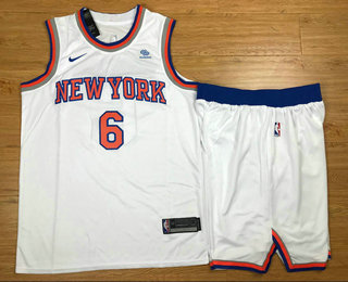 Men's New York Knicks #6 Kristaps Porzingis New White 2017-2018 Nike Swingman Squarespace Stitched NBA Jersey With shorts