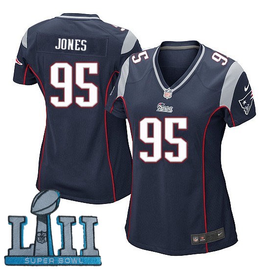 Women Nike New England Patriots #95 Chandler Jones Navy 2018 Super Bowl LII Game Jersey