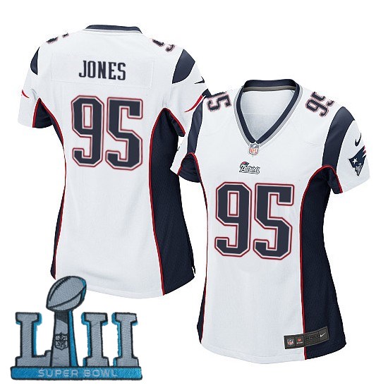 Women Nike New England Patriots #95 Chandler Jones White 2018 Super Bowl LII Game Jersey