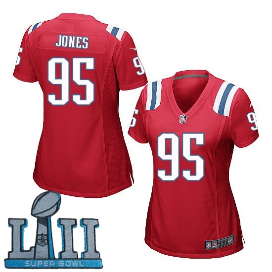 Women Nike New England Patriots #95 Chandler Jones Red 2018 Super Bowl LII Game Jersey