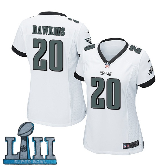 Women Nike Philadelphia Eagles #20 Brian Dawkins White 2018 Super Bowl LII Game Jersey