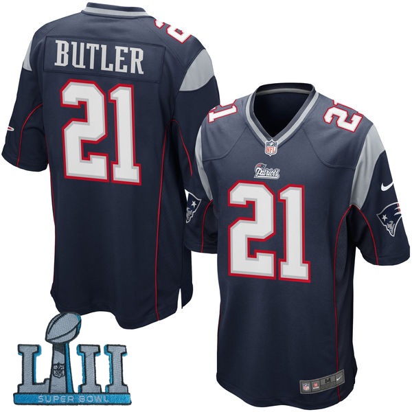 Youth Nike New England Patriots #21 Malcolm Butler Navy 2018 Super Bowl LII Game Jersey