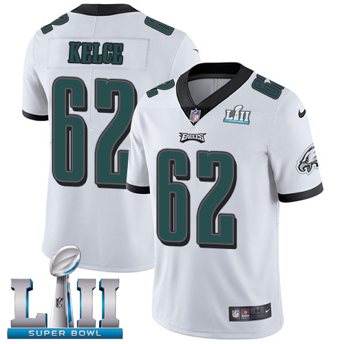Men's Nike Eagles #62 Jason Kelce White Super Bowl LII Stitched NFL Vapor Untouchable Limited Jersey