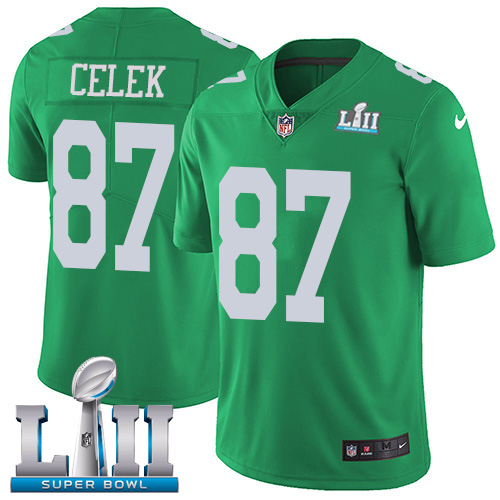 Men's Nike Eagles #87 Brent Celek Green Super Bowl LII Stitched NFL Limited Rush Jersey