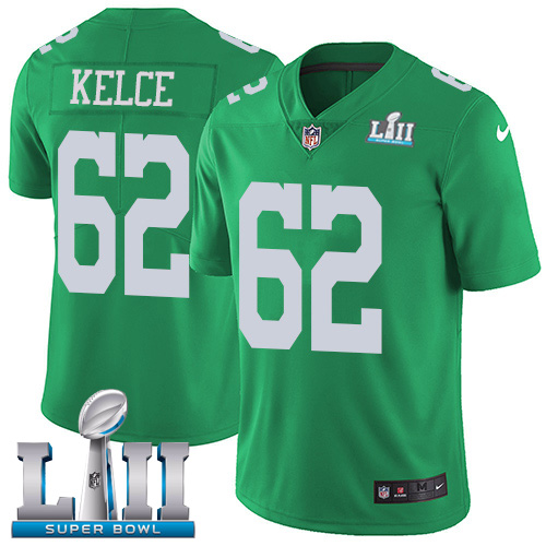 Men's Nike Eagles #62 Jason Kelce Green Super Bowl LII Stitched NFL Limited Rush Jersey
