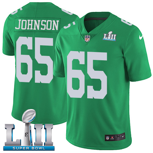 Men's Nike Eagles #65 Lane Johnson Green Super Bowl LII Stitched NFL Limited Rush Jersey
