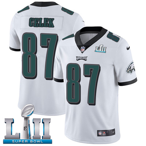 Men's Nike Eagles #87 Brent Celek White Super Bowl LII Stitched NFL Vapor Untouchable Limited Jersey