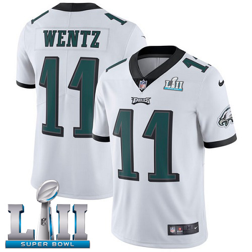 Men's Nike Eagles #11 Carson Wentz White Super Bowl LII Stitched NFL Vapor Untouchable Limited Jersey