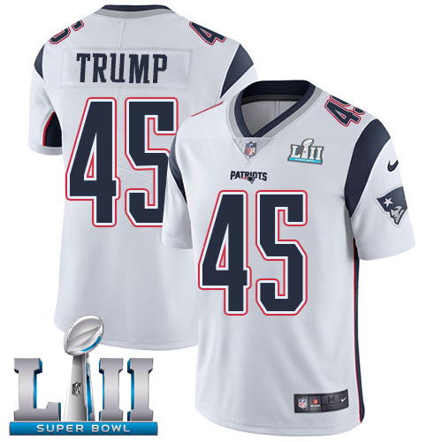 Men's Nike Patriots #45 Donald Trump White Super Bowl LII Stitched NFL Vapor Untouchable Limited Jersey