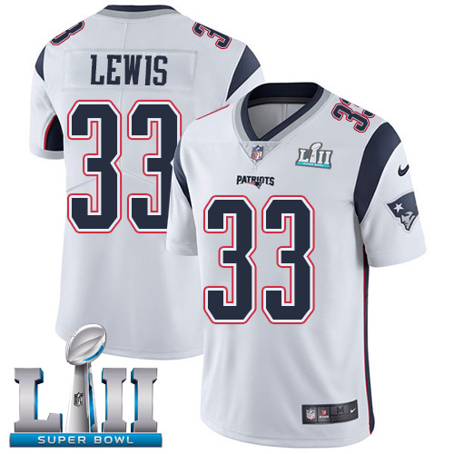 Men's Nike Patriots #33 Dion Lewis White Super Bowl LII Stitched NFL Vapor Untouchable Limited Jersey