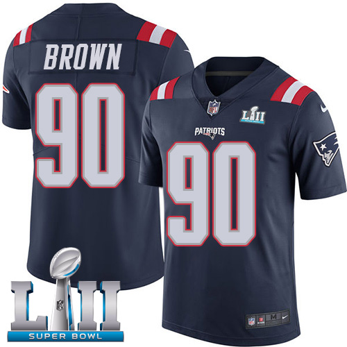 Men's Nike Patriots #90 Malcom Brown Navy Blue Super Bowl LII Stitched NFL Limited Rush Jersey