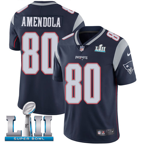 Men's Nike Patriots #80 Danny Amendola Navy Blue Team Color Super Bowl LII Stitched NFL Vapor Untouchable Limited Jersey