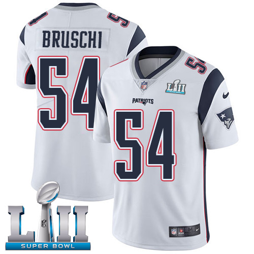 Men's Nike Patriots #54 Tedy Bruschi White Super Bowl LII Stitched NFL Vapor Untouchable Limited Jersey