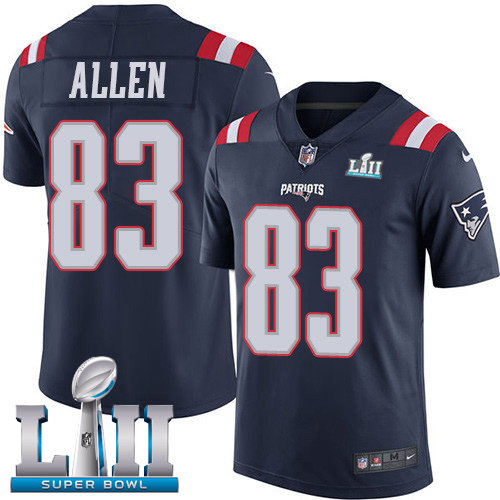 Men's Nike Patriots #83 Dwayne Allen Navy Blue Super Bowl LII Stitched NFL Limited Rush Jersey