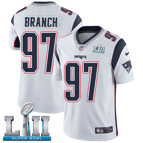 Men's Nike Patriots #97 Alan Branch White Super Bowl LII Stitched NFL Vapor Untouchable Limited Jersey