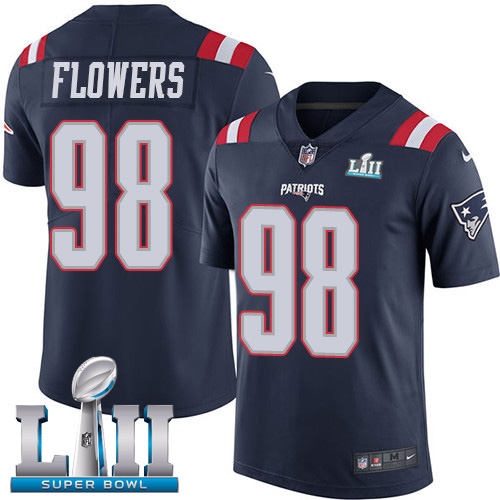 Men's Nike Patriots #98 Trey Flowers Navy Blue Super Bowl LII Stitched NFL Limited Rush Jersey