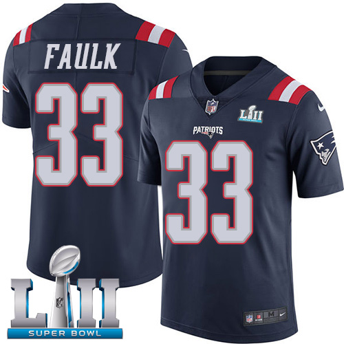 Men's Nike Patriots #33 Kevin Faulk Navy Blue Super Bowl LII Stitched NFL Limited Rush Jersey