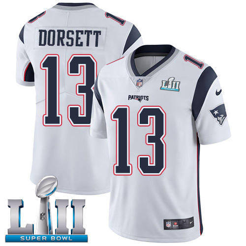 Men's Nike Patriots #13 Phillip Dorsett White Super Bowl LII Stitched NFL Vapor Untouchable Limited Jersey