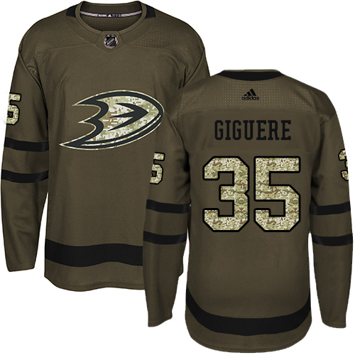 Adidas Ducks #35 Jean-Sebastien Giguere Green Salute to Service Stitched NHL Jersey