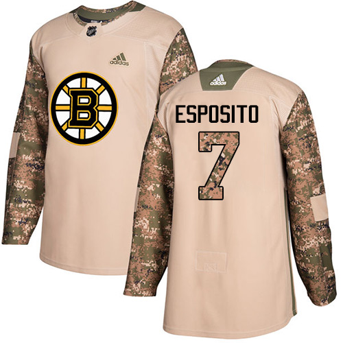 Adidas Bruins #7 Phil Esposito Camo Authentic 2017 Veterans Day Stitched NHL Jersey