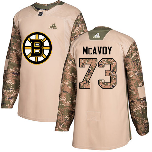 Adidas Bruins #73 Charlie McAvoy Camo Authentic 2017 Veterans Day Stitched NHL Jersey