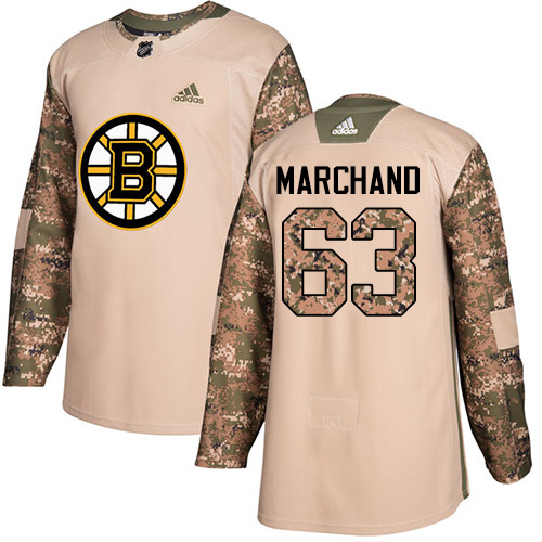 Adidas Bruins #63 Brad Marchand Camo Authentic 2017 Veterans Day Stitched NHL Jersey