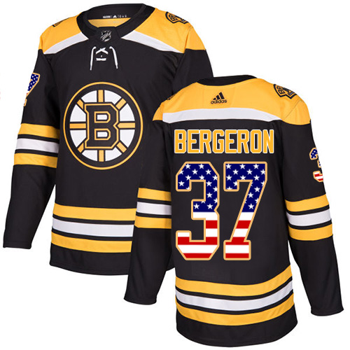 Adidas Bruins #37 Patrice Bergeron Black Home Authentic USA Flag Stitched NHL Jersey