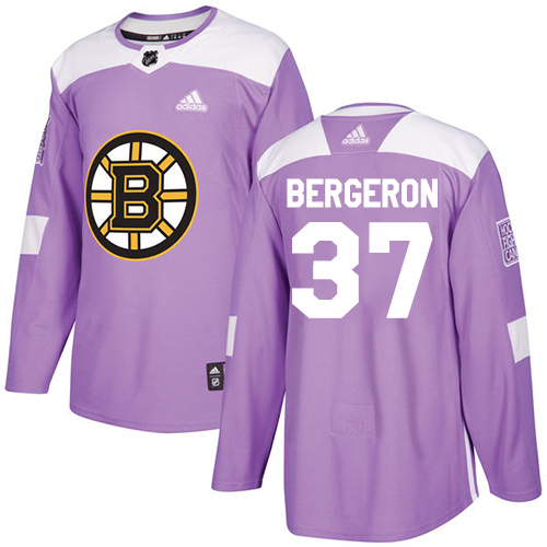 Adidas Bruins #37 Patrice Bergeron Purple Authentic Fights Cancer Stitched NHL Jersey