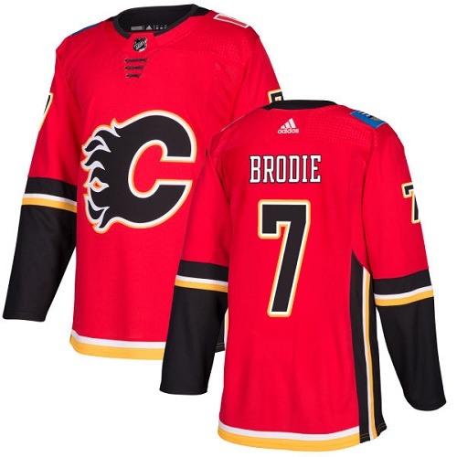 Adidas Flames #7 TJ Brodie Red Home Authentic Stitched NHL Jersey