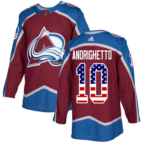 Adidas Avalanche #10 Sven Andrighetto Burgundy Home Authentic USA Flag Stitched NHL Jersey