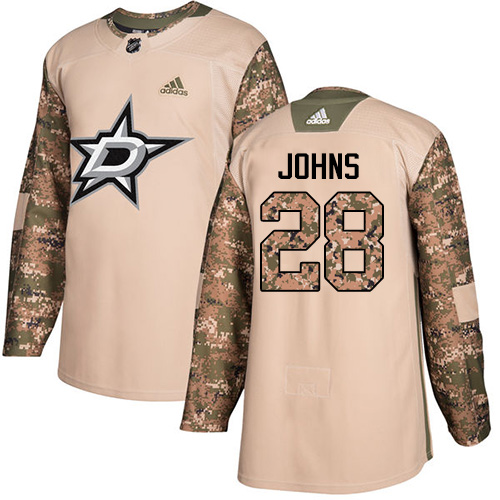 Adidas Stars #28 Stephen Johns Camo Authentic 2017 Veterans Day Stitched NHL Jersey