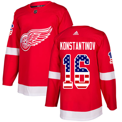 Adidas Red Wings #16 Vladimir Konstantinov Red Home Authentic USA Flag Stitched NHL Jersey