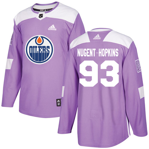 Adidas Oilers #93 Ryan Nugent-Hopkins Purple Authentic Fights Cancer Stitched NHL Jersey