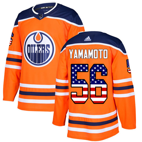 Adidas Oilers #56 Kailer Yamamoto Orange Home Authentic USA Flag Stitched NHL Jersey