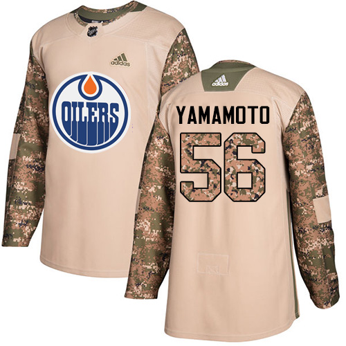 Adidas Oilers #56 Kailer Yamamoto Camo Authentic 2017 Veterans Day Stitched NHL Jersey