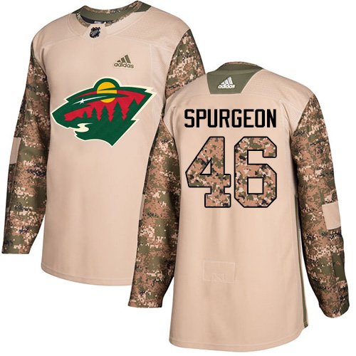 Adidas Wild #46 Jared Spurgeon Camo Authentic 2017 Veterans Day Stitched NHL Jersey