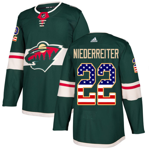 Adidas Wild #22 Nino Niederreiter Green Home Authentic USA Flag Stitched NHL Jersey