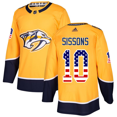 Adidas Predators #10 Colton Sissons Yellow Home Authentic USA Flag Stitched NHL Jersey