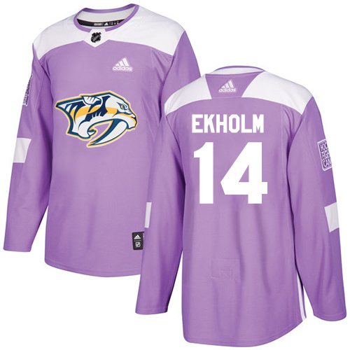 Adidas Predators #14 Mattias Ekholm Purple Authentic Fights Cancer Stitched NHL Jersey