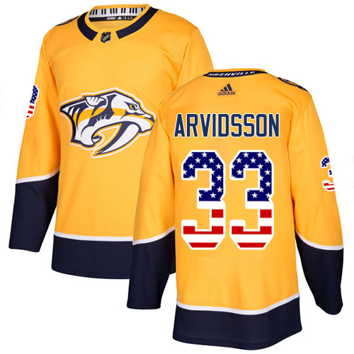 Adidas Predators #33 Viktor Arvidsson Yellow Home Authentic USA Flag Stitched NHL Jersey