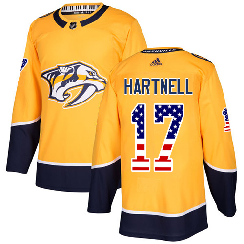 Adidas Predators #17 Scott Hartnell Yellow Home Authentic USA Flag Stitched NHL Jersey