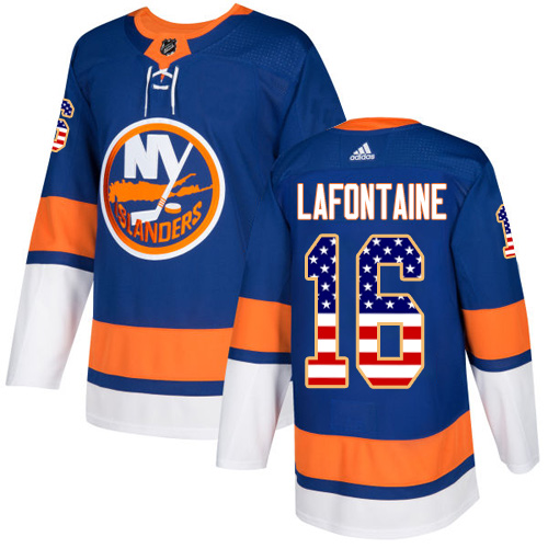 Adidas Islanders #16 Pat LaFontaine Royal Blue Home Authentic USA Flag Stitched NHL Jersey