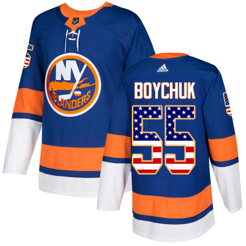 Adidas Islanders #55 Johnny Boychuk Royal Blue Home Authentic USA Flag Stitched NHL Jersey