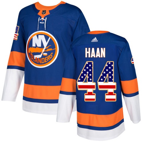 Adidas Islanders #44 Calvin De Haan Royal Blue Home Authentic USA Flag Stitched NHL Jersey