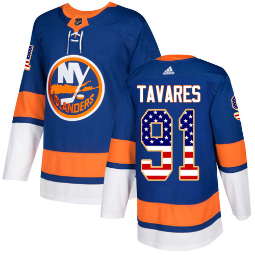 Adidas Islanders #91 John Tavares Royal Blue Home Authentic USA Flag Stitched NHL Jersey