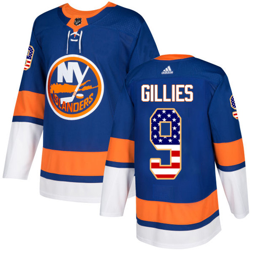 Adidas Islanders #9 Clark Gillies Royal Blue Home Authentic USA Flag Stitched NHL Jersey
