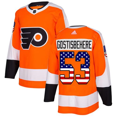 Adidas Flyers #53 Shayne Gostisbehere Orange Home Authentic USA Flag Stitched NHL Jersey