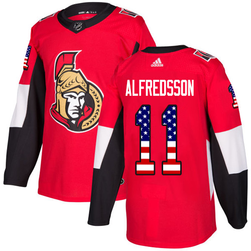 Adidas Senators #11 Daniel Alfredsson Red Home Authentic USA Flag Stitched NHL Jersey